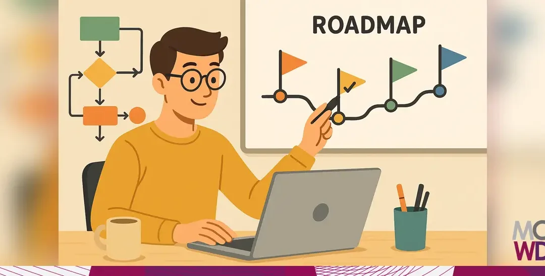 Professionista freelance che semplifica un flusso complesso in una roadmap chiara