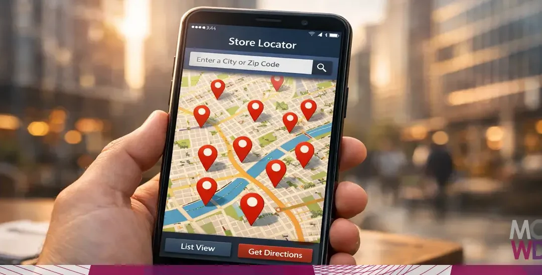 Mappa digitale con punti vendita geolocalizzati su smartphone